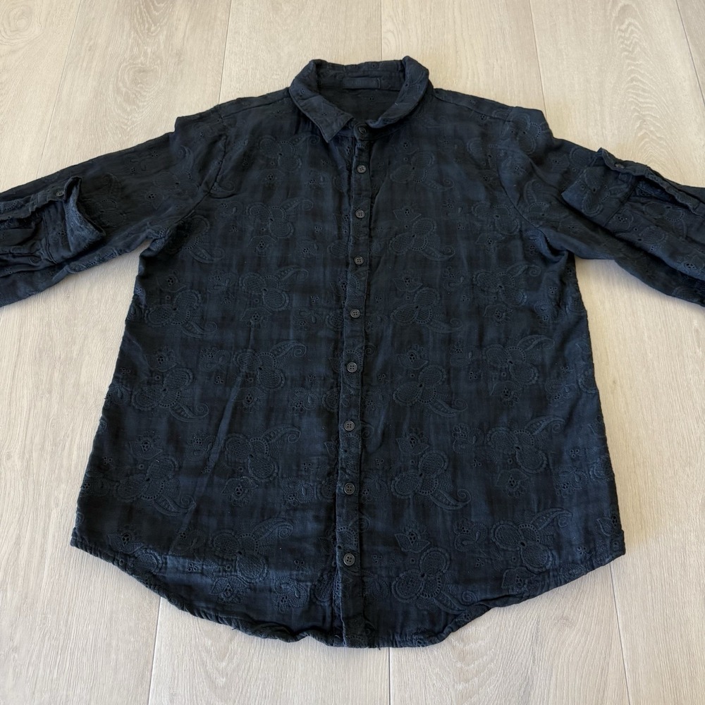 CP Shades Embroidered 100% Cotton Button Up Shirt Dark Blue Women's M USA Made - Picture 2 of 9